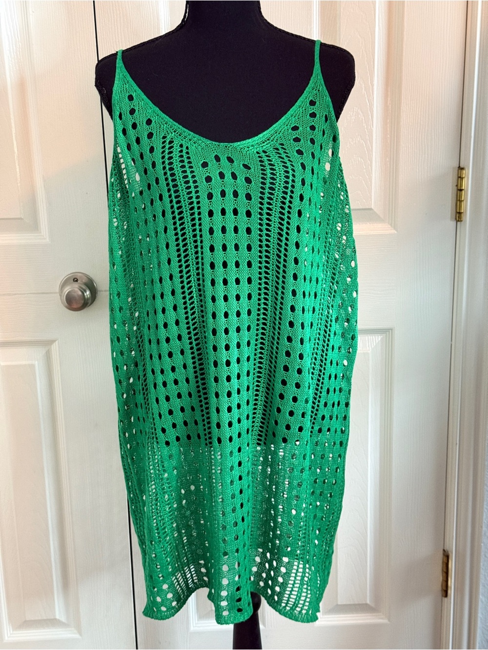 Salant Vibrant Green Open Knit  Crochet Maxi Dress Swim Cover Up Size L